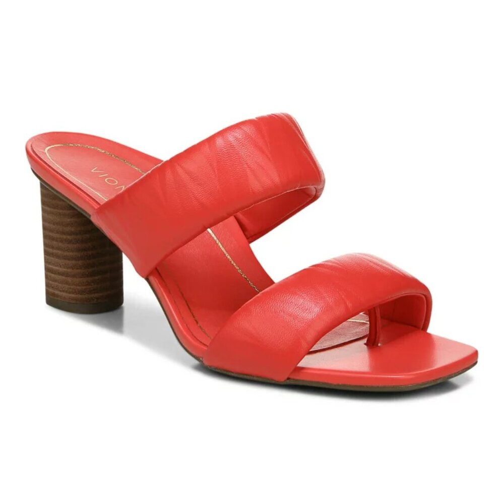 Vionic EMALINE Quilted Leather Orthotic Slides Sandals Red Poppy